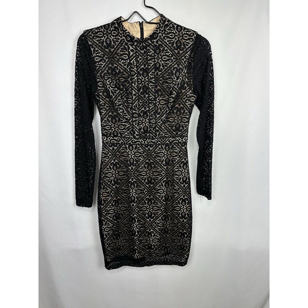 Lumier By Bariano Black Sheath Long Sleeve Lace Overlay Dress Size XS